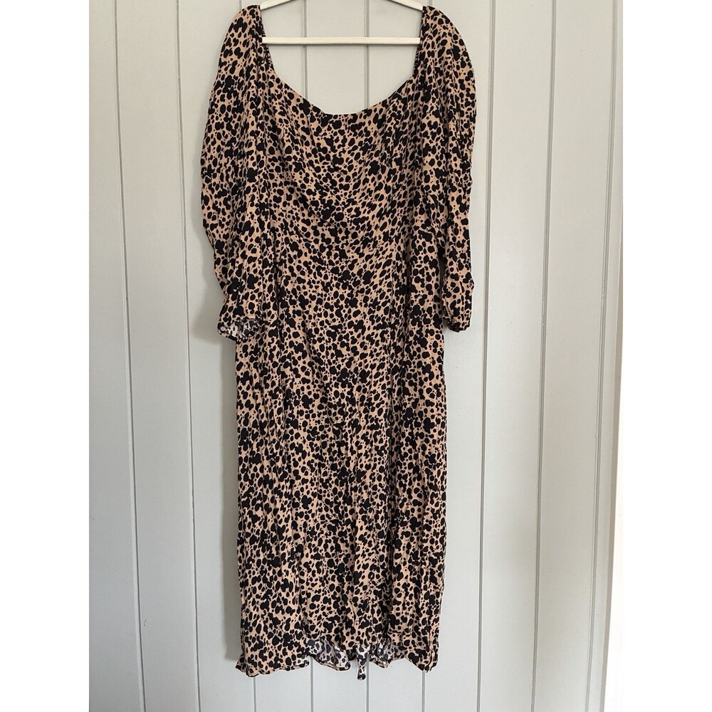Reformation Sigmund Square Neck Slit Midi Dress 20 Animal Print Brown Black